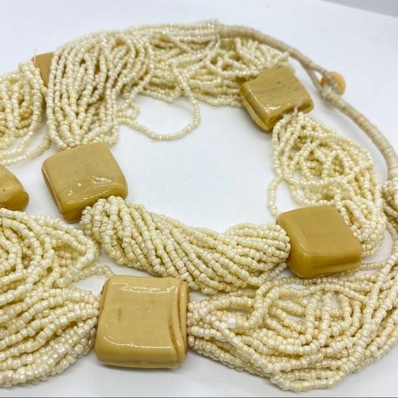Cream Seed Bead Multi-Strand Chunky Necklace - Picture 5 of 7